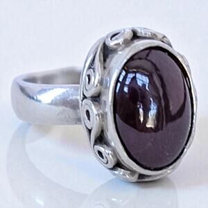 Vintage Sterling Silver 925 Large Oval Garnet Ring Size 5.5 Statement Jewelry
